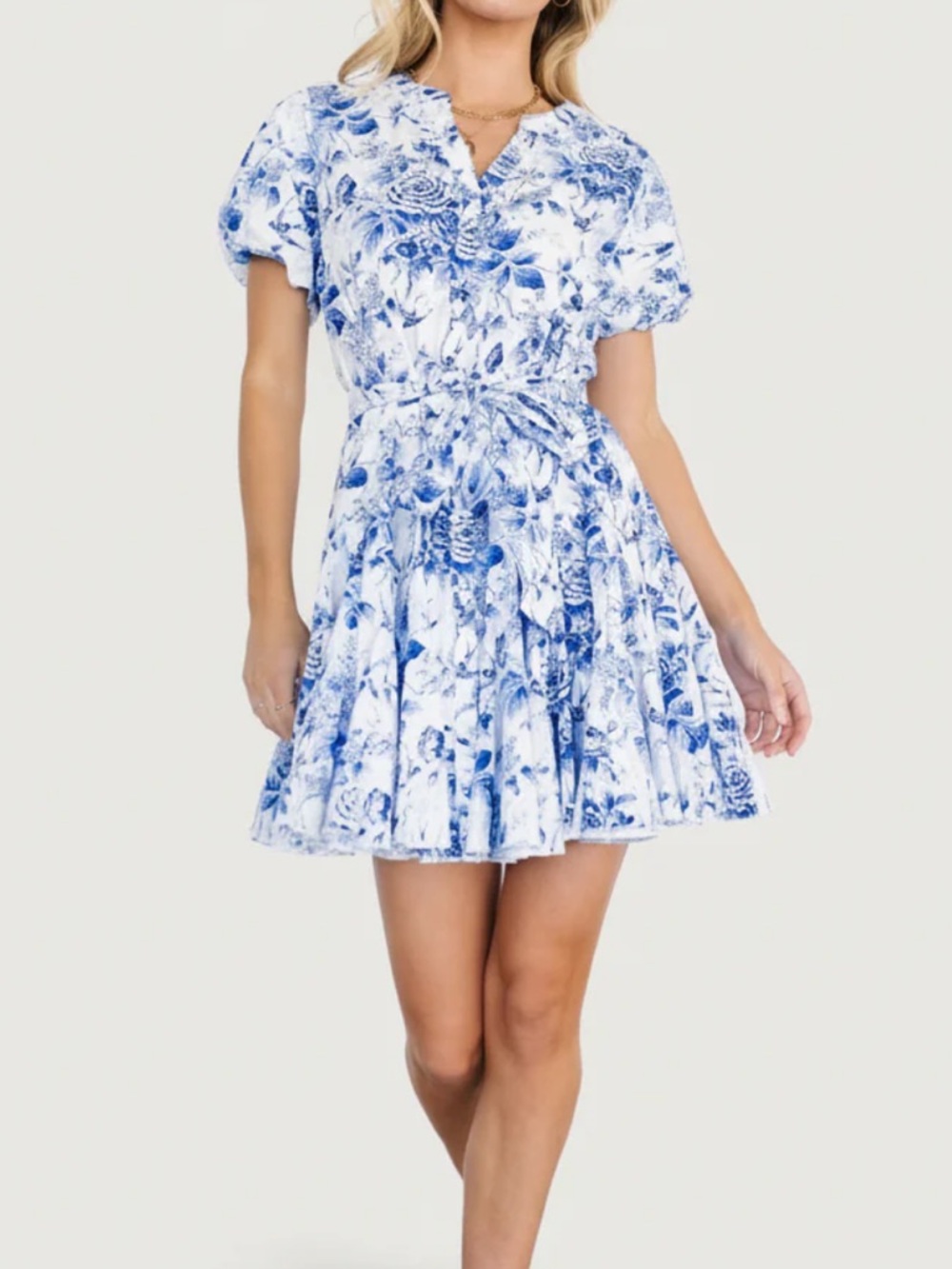 Baltic Born Blue & White Floral Tie-Waist Mini Dress XL NWT